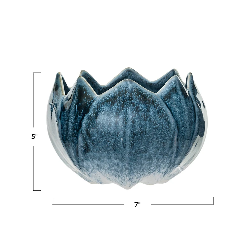 Hello Honey® 7" Blue Reactive Glaze Scalloped Edge Stoneware Planter