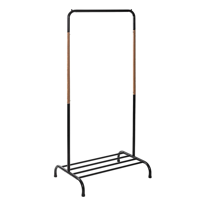 Honey Can Do Black Single Garment Rack with Shoe Shelf & Hanging Bar