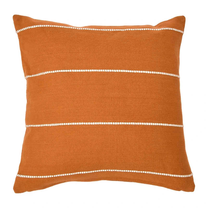Hello Honey® Orange Square Interwoven Striped Cotton Pillow Cover