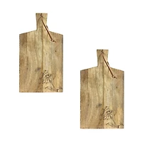 10*' Natural Mango Wood Cutting Board Set with Etched Floral & Bee Designs, 2ct.