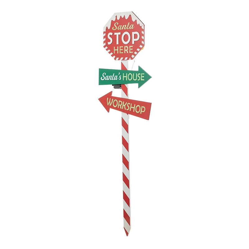 Glitzhome® 41.75'' Lighted Santa Stops Here Wooden Yardstake