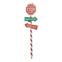 Glitzhome® 41.75'' Lighted Santa Stops Here Wooden Yardstake