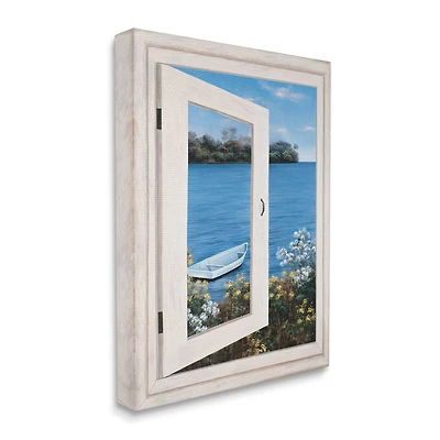 Stupell Industries Lakefront Window Charming Floral Island Boat Canvas Wall Art