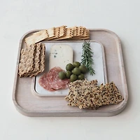 Hello Honey® 13.5" White Marble & Wood Cutting Board on a Dish