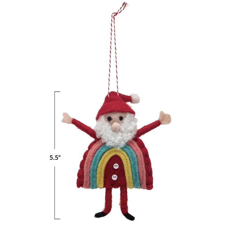 Hello Honey® 5.5" Handmade Wool Felt Rainbow Santa Ornament