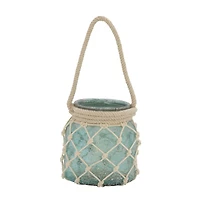 Aquamarine Glass Coastal Candle Holder Lantern