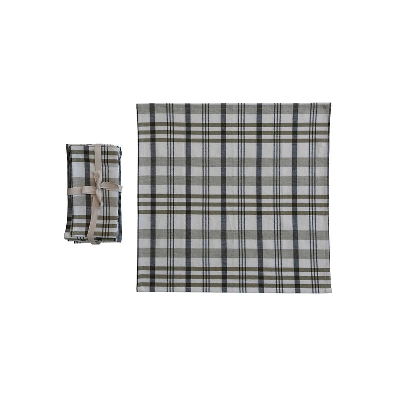 Hello Honey® 18" White & Green Plaid Stonewashed Cotton Napkins, 4ct.