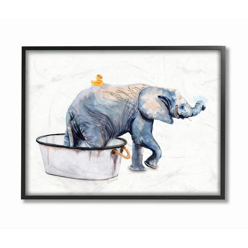 Stupell Industries Charming Rustic Elephant In Bubble Bath Painting in Frame Wall Art
