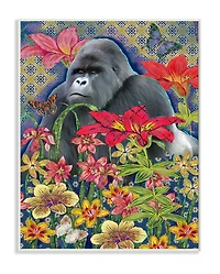 Stupell Industries Gorilla Standing Behind Tropical Florals Geometric Pattern Wall Plaque