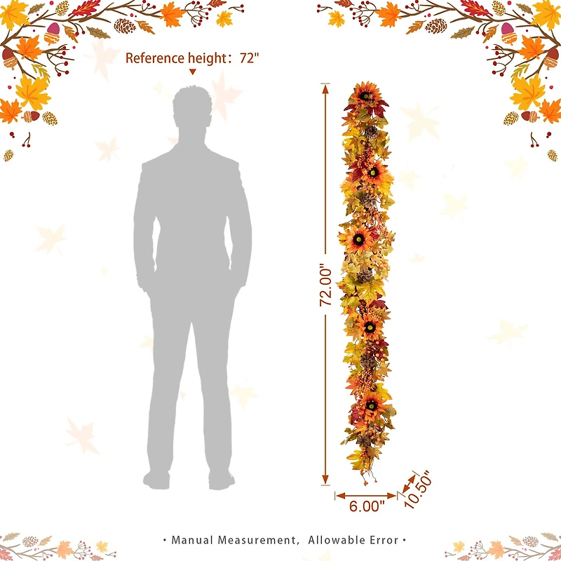 Glitzhome® 6ft. Fall Sunflower, Maple Leaf & Berry Garland