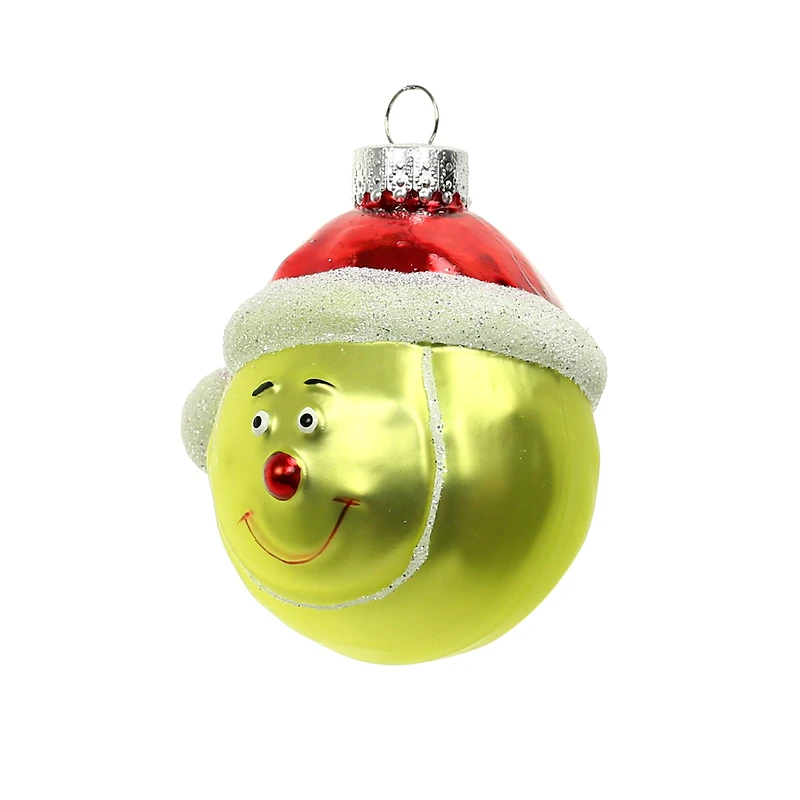 3" Yellow Tennis Ball in Santa Hat Glass Ornament by Ashland®
