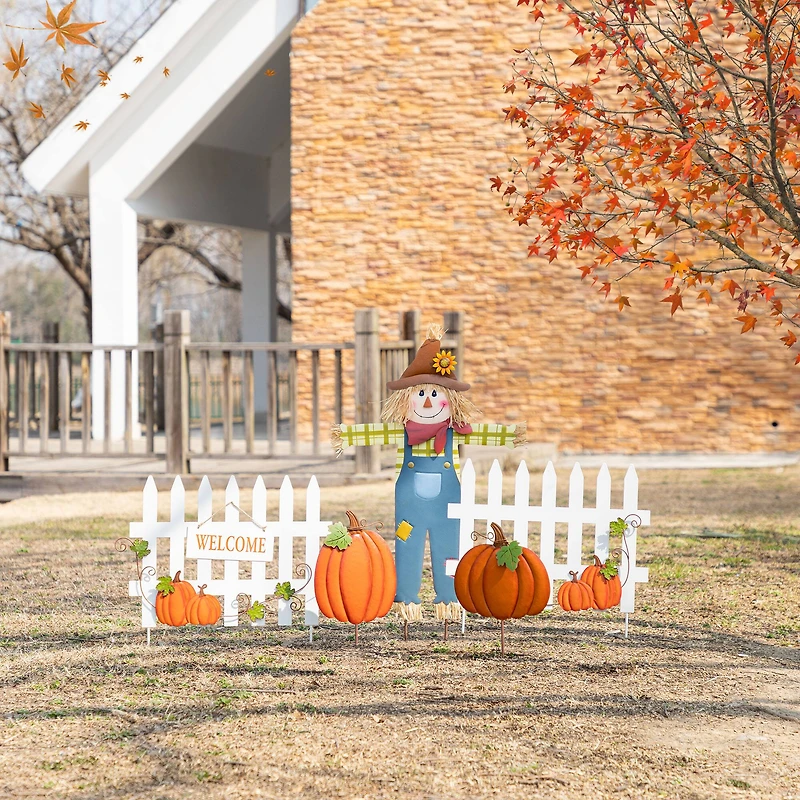 Glitzhome® Fall Metal Scarecrow, Pumpkin & Fence Yard Stake Set