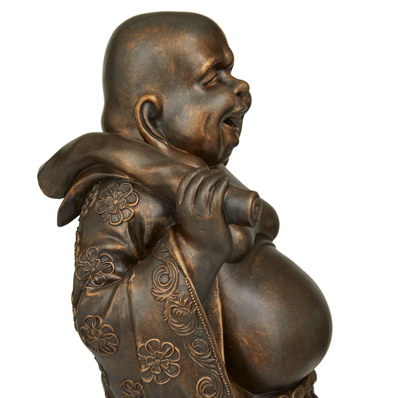 Brown Polystone Bohemian Buddha Sculpture 23" x 11" x 10"