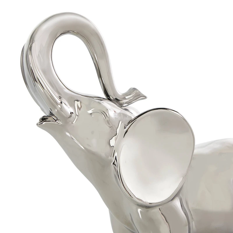 10" Silver Ceramic Elephant Standing Sculpture