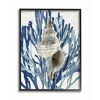 Stupell Industries Blue Coral & Shell Wall Art in Black Frame