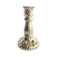Hello Honey® 6" Antique Silver Finish Debossed Mercury Glass Taper Candle Holder