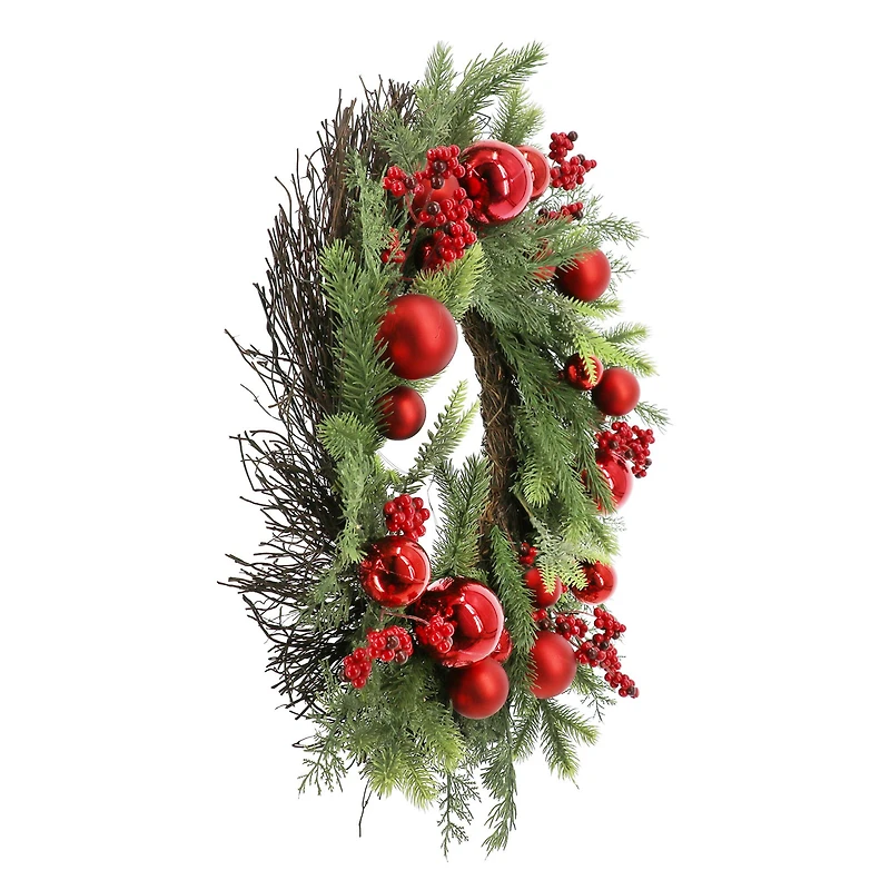 24" Pre-Lit Red Ornament & Berry Wreath by Ashland®