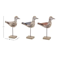 Set of 3 Brown Wood Coastal Bird Sculpture, 11" x 14"