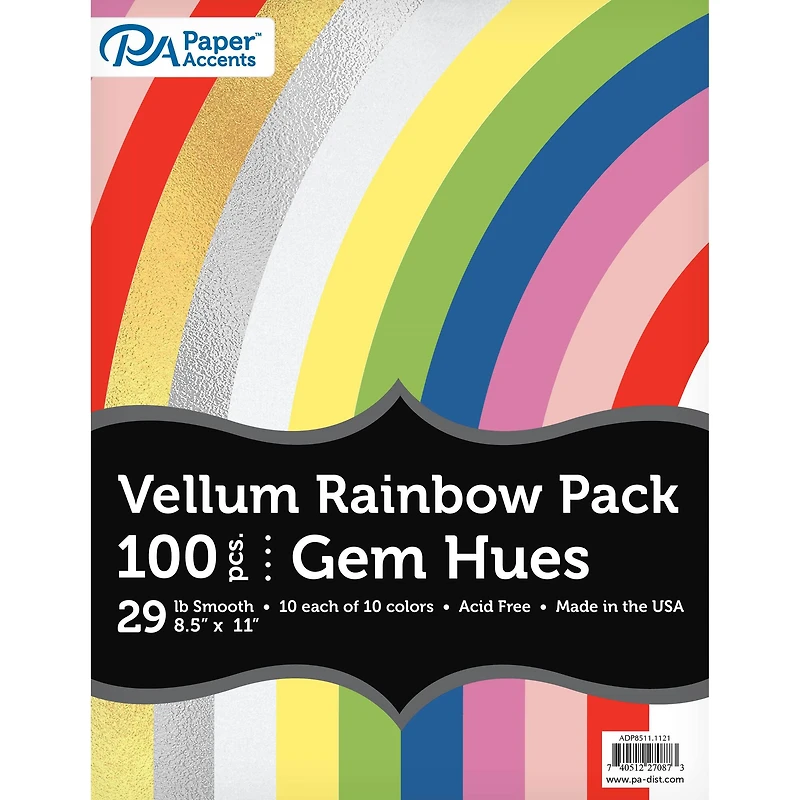 PA Paper™ Accents Rainbow Vellum Gem Hues 8.5" x 11" Paper Pack, 100 Sheets