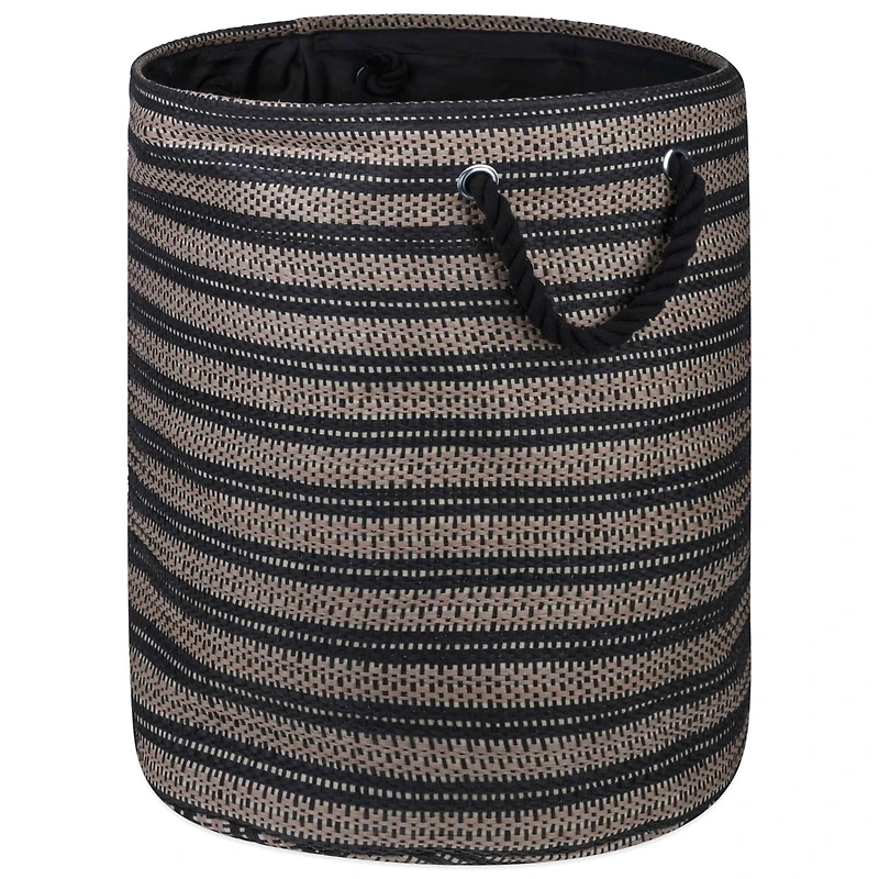 DII® Large Black & Stone Striped Weave Round Paper Storage Basket