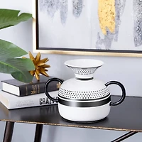 White Ceramic Eclectic Vase, 6" x 8" x 6"