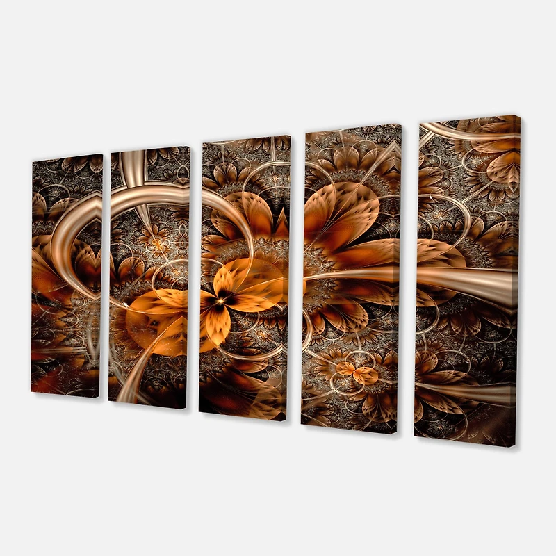 Designart - Dark Orange Fractal Flower - Abstract Wall Art Canvas