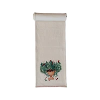 Hello Honey® 72" Hand-Embroidered Flowers in Urn Cotton Canvas Table Runner with Blanket-Stitch Edge