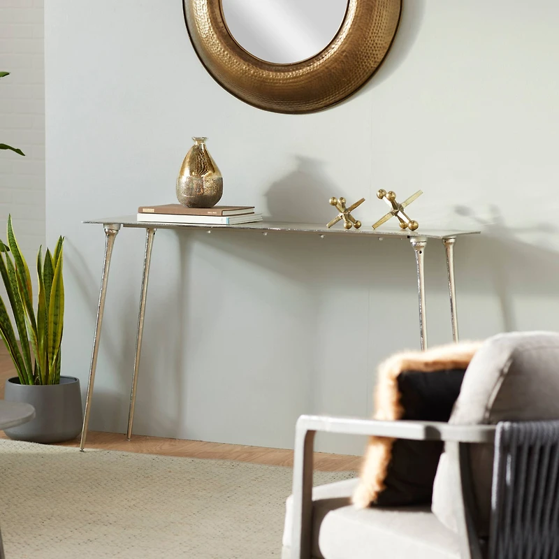 Silver Aluminum Glam Console Table, 50" x 15" x 31"