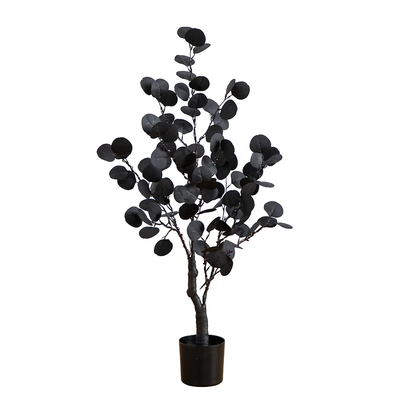 3ft. Pre-Lit Artificial Halloween Black Eucalyptus Tree with 80 Orange & Purple LED Lights