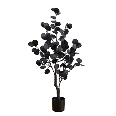3ft. Pre-Lit Artificial Halloween Black Eucalyptus Tree with 80 Orange & Purple LED Lights