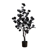3ft. Pre-Lit Artificial Halloween Black Eucalyptus Tree with 80 Orange & Purple LED Lights