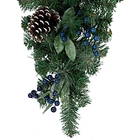 28" Unlit Mixed Pine, Blueberries & Snowy Pine Cones Teardrop Swag
