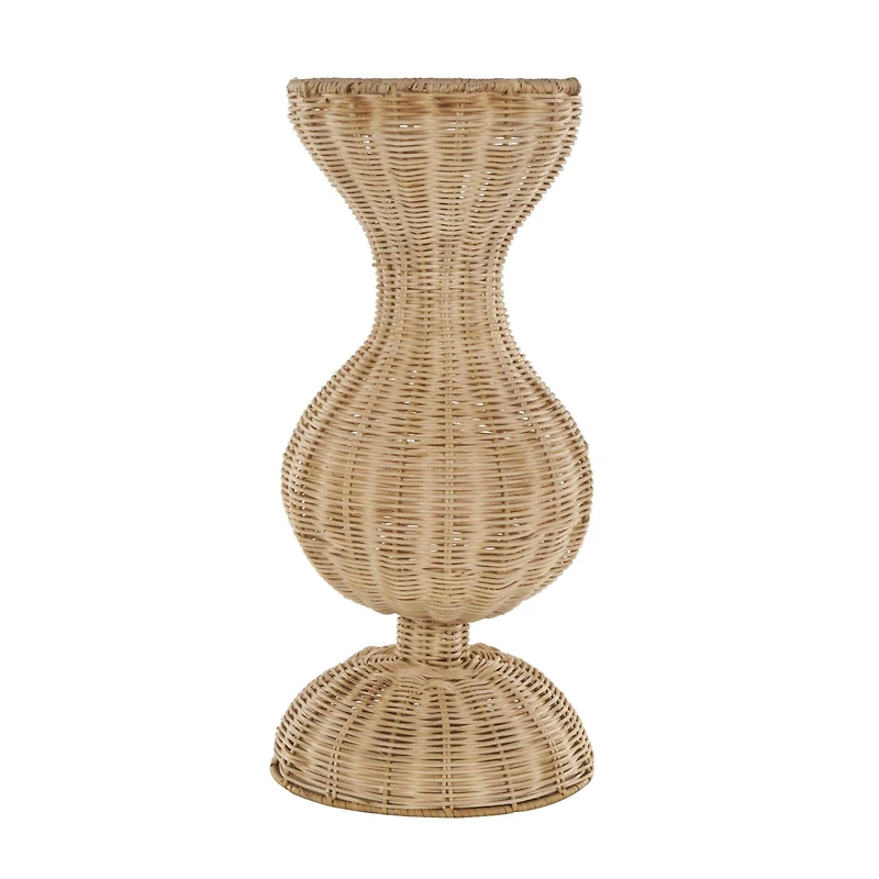16.25" Brown Rattan Hourglass Vase with Dome Base