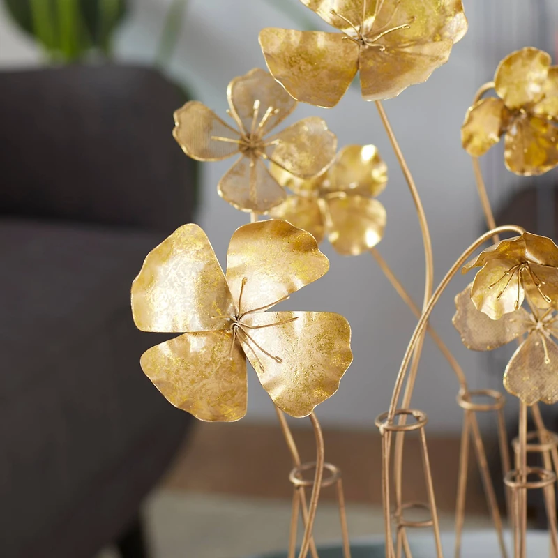 21" Gold Metal Flowers Sculpture