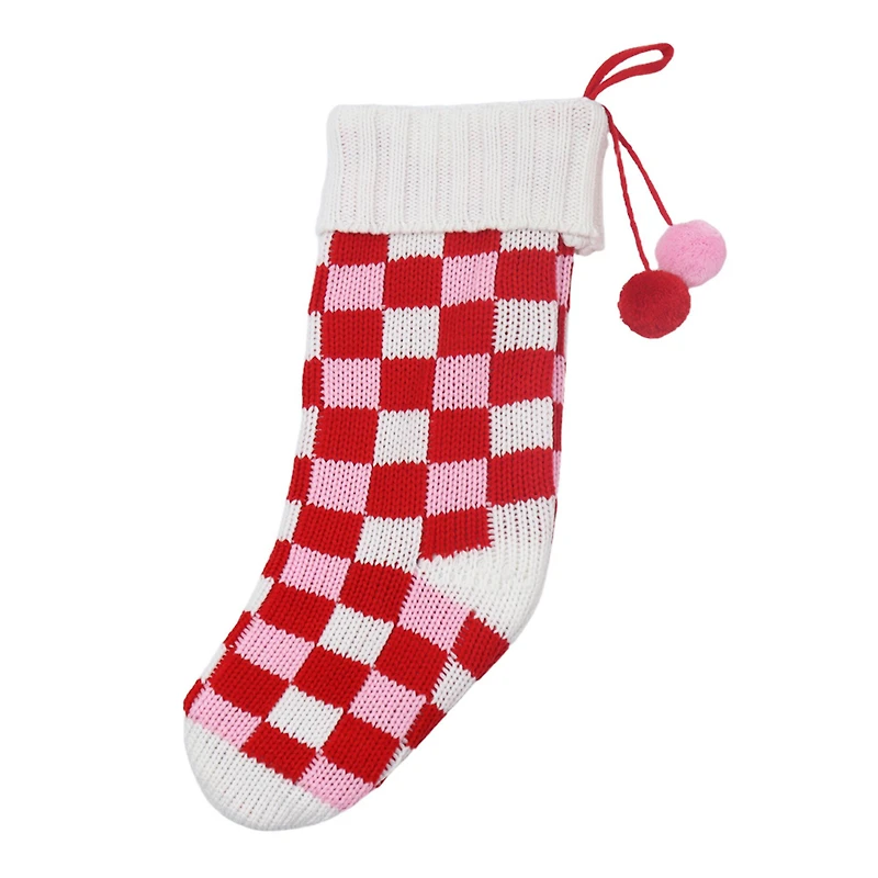 18.5" Pink & White Checker Knit Stocking by Ashland®