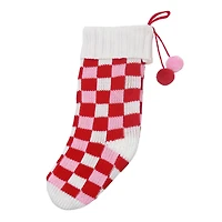 18.5" Pink & White Checker Knit Stocking by Ashland®