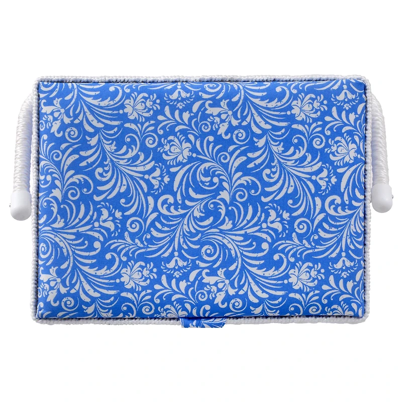 SINGER® Large Blue Deliah Scroll Print Sewing Basket with Sewing Scissors & Notions