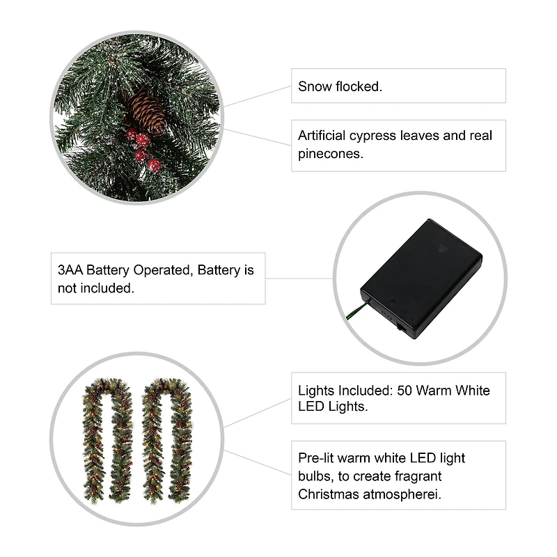 Glitzhome® 9ft. Pre-Lit Glittery Pinecone Christmas Garland with Timer, 2ct.