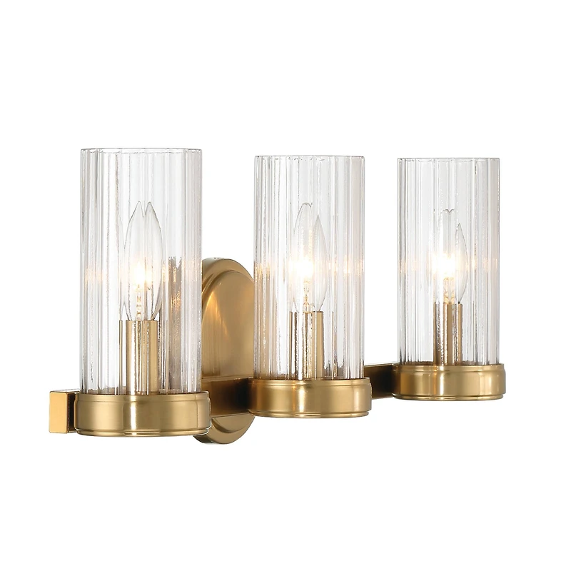 Hello Honey® Izzy Brushed Gold Metal & Clear Ribbed Glass 3-Light Vanity Light