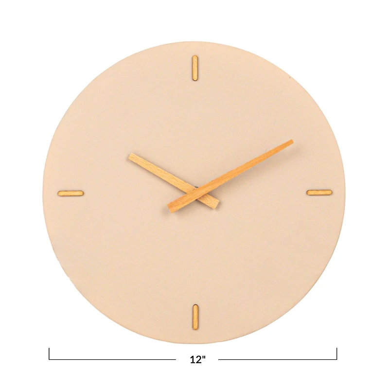 Hello Honey® 12" Beige & Natural Round Stoneware & Wood Wall Clock