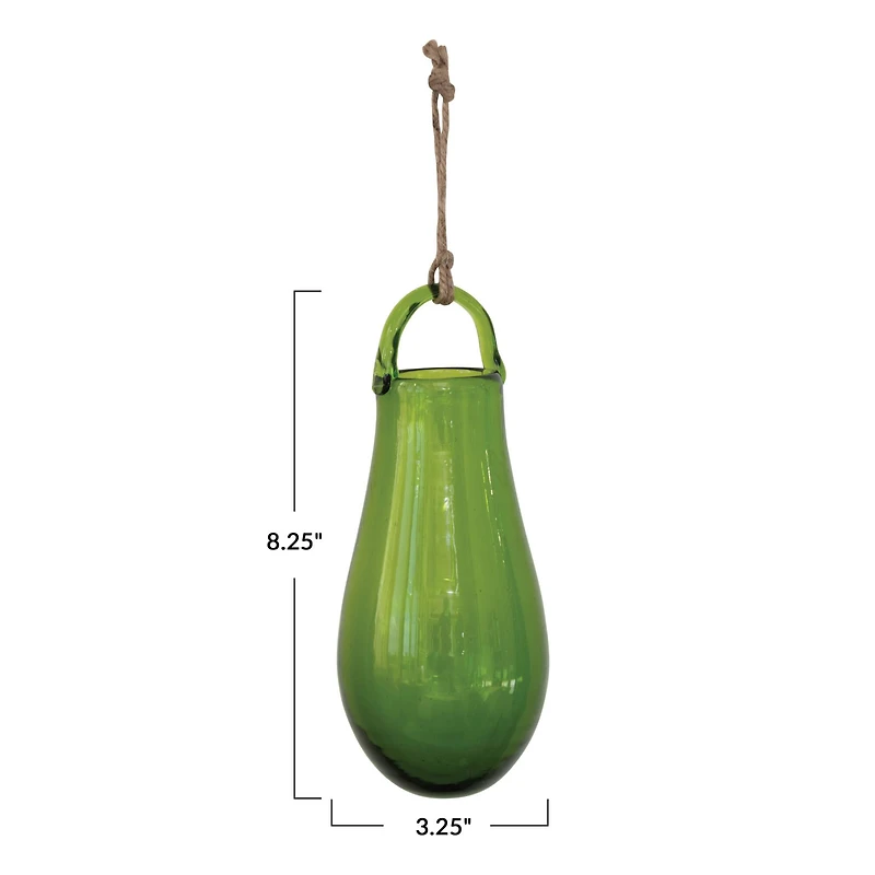 Hello Honey® 8" Green Hand Blown Glass Hanging Vase