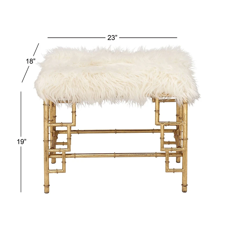 23" Gold & White Iron & Fabric Contemporary Stool