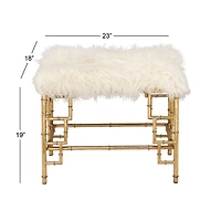 23" Gold & White Iron & Fabric Contemporary Stool