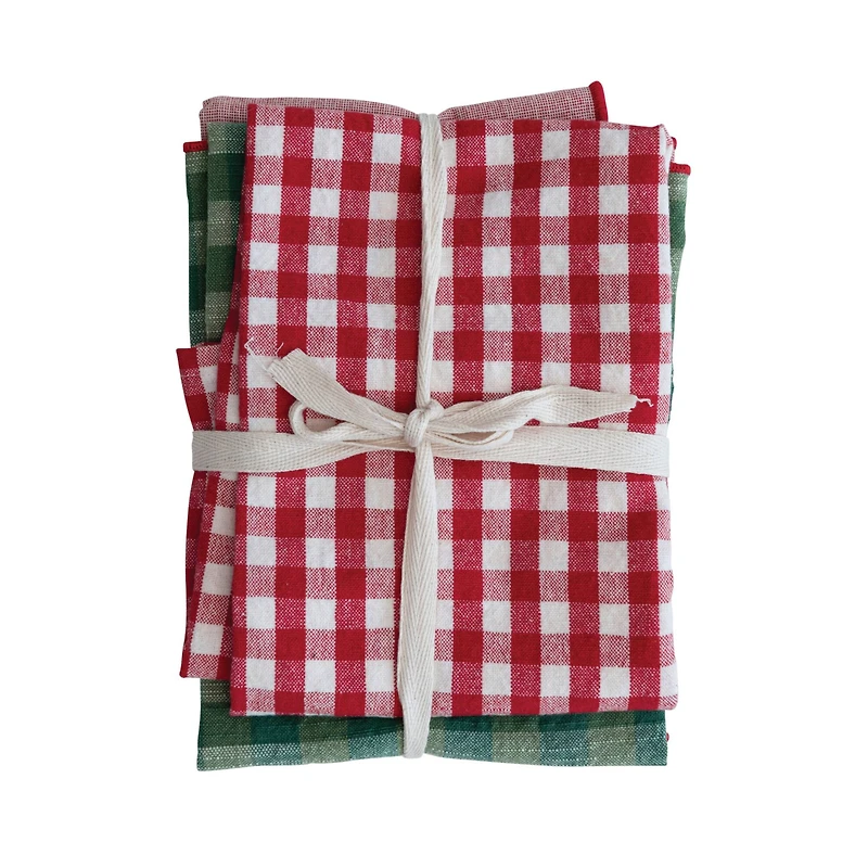 Hello Honey® Red & Green Woven Cotton Tea Towel Set