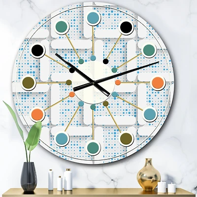 Designart '3D White And Light Blue Pattern I Mid-Century Modern Wall Clock