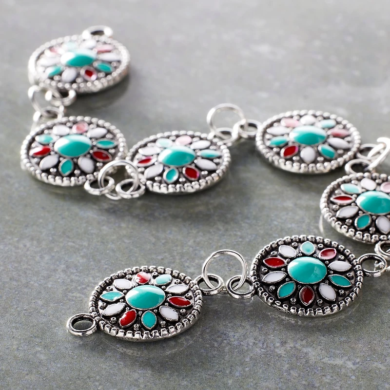Turquoise Flower Enamel Metal Connectors, 15mm by Bead Landing™