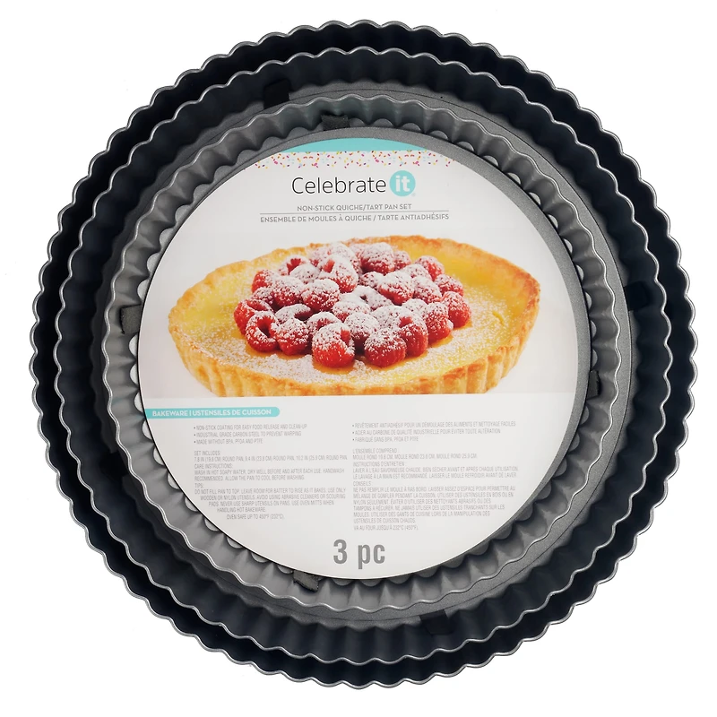 6 Packs: 3 ct. (18 total) Non-Stick Quiche & Tart Pan Set by Celebrate It®