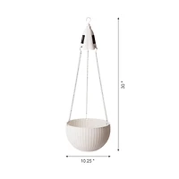 Glitzhome® 30" Solar Lighted White Plastic Hanging Planter