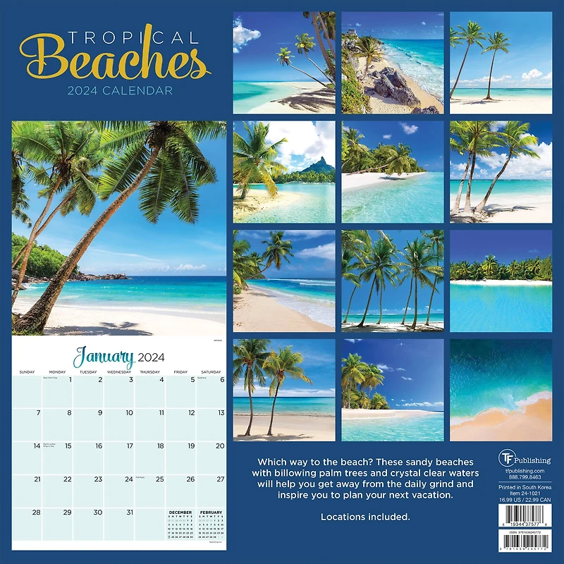 TF Publishing 2024 Tropical Beaches Wall Calendar