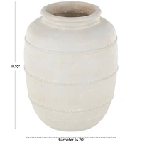 18" Cream Distressed Stone Vase with Raised Braided Accents
